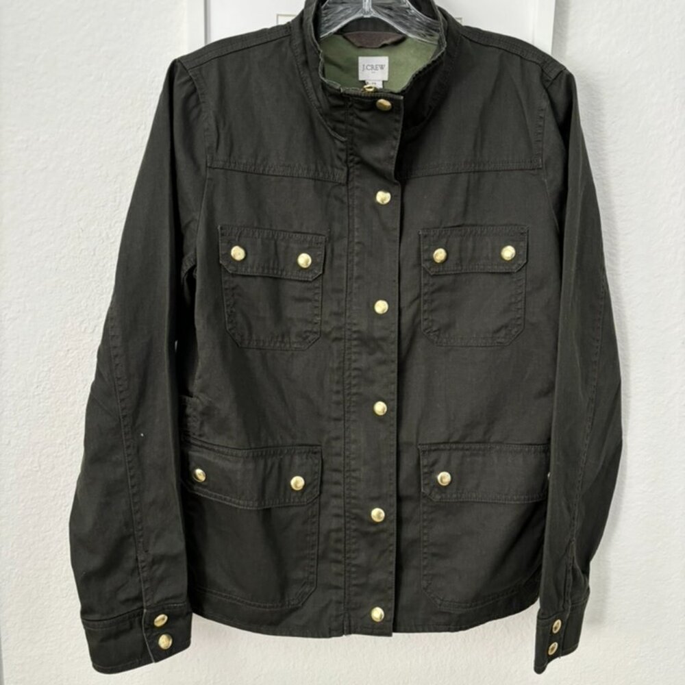 JCREW DK GREEN/MOSSY BROWN RESIN-COATED FIELD JACKET NWOT MED